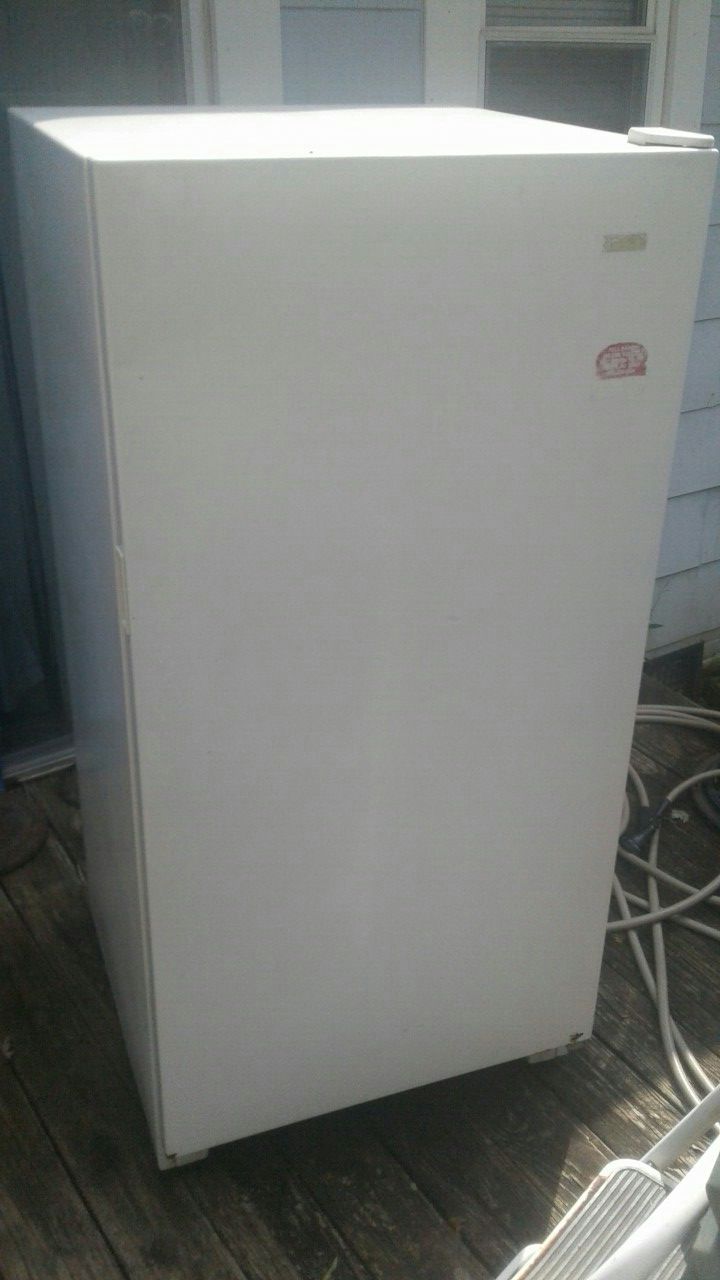 Stand up deep freezer fridgidaire not frost free works great 5 ft tall