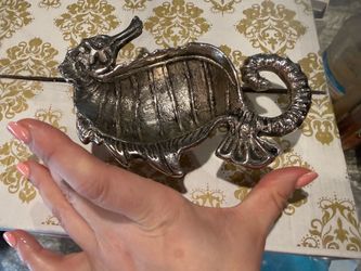 Silver Metal Seahorse butter dish