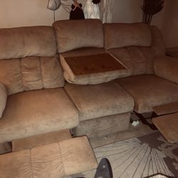 Two Couches With One With Tray That Comes Down And Love Seat Reclined As Well 