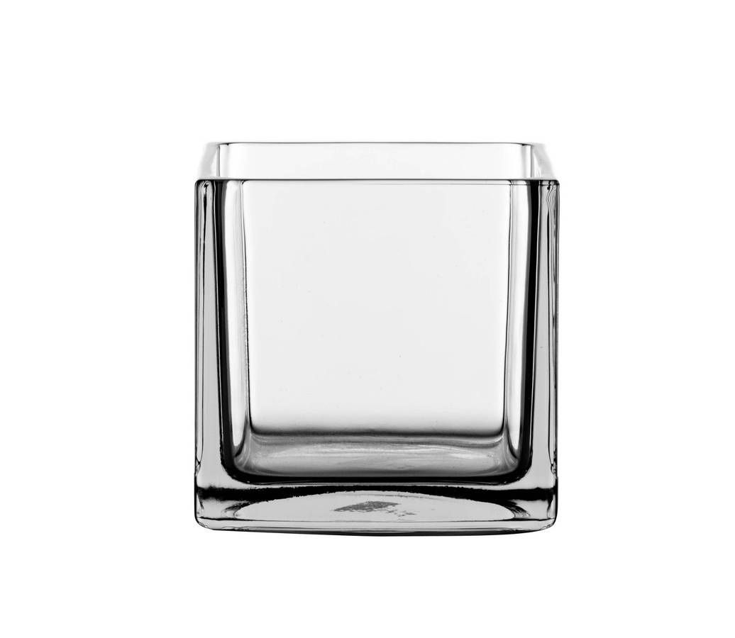 New! Elegant Glass Cube Vase - Clear Crystal - Flowers Pens Coins 