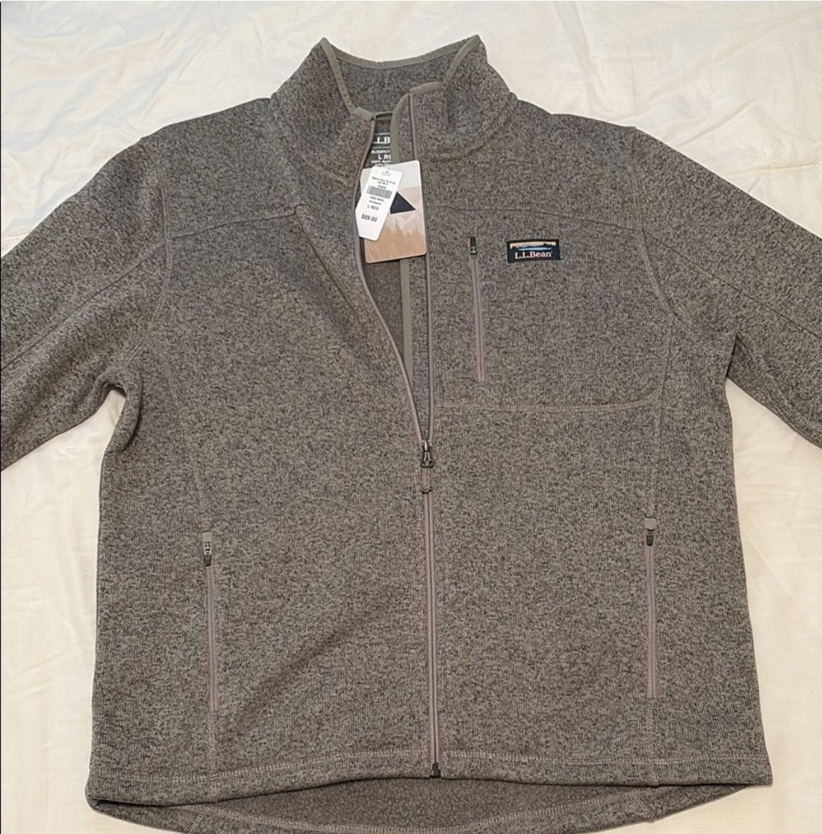 NWT LL Bean men’s large “Eucalyptus” Gray Full-Zip fleece sweater