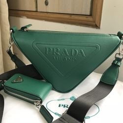 PRADA Triangle Shoulder Bag Calfskin Green