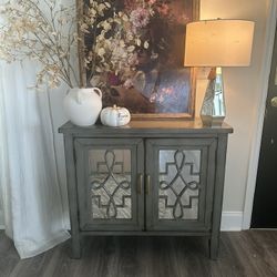 Mirrored Rustic Gray Entry Cabinet 