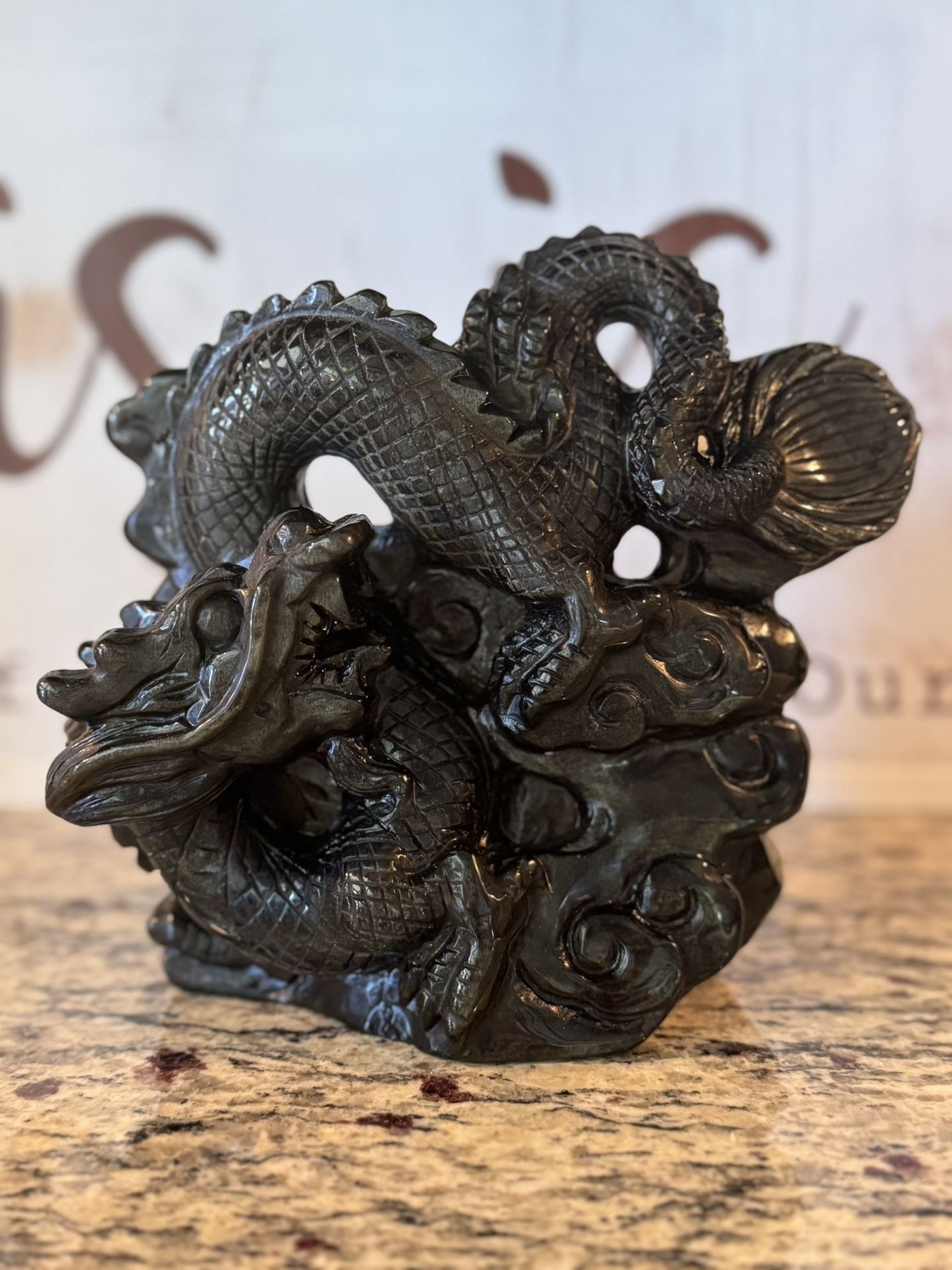 Golden Obsidian Dragon Sculpture – Strength, Protection & Mystical Power