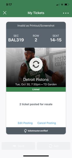 Pistons vs Celtics - 10/30 - 2 tickets