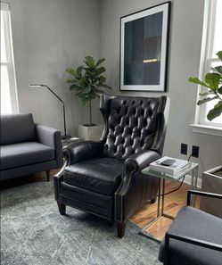 Black Bernhardt Tufted Genuine Leather Recliner Chair - Delivery +$35