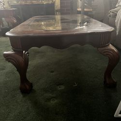 Living Rm Glass Table, 2 End Tables, Heavy Claw Legs, With Smoke Glass 