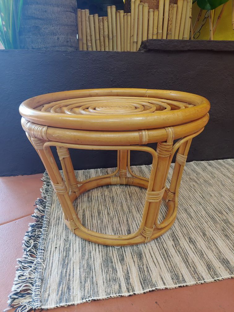 Boho Tiki Rattan wooden Ottoman side table