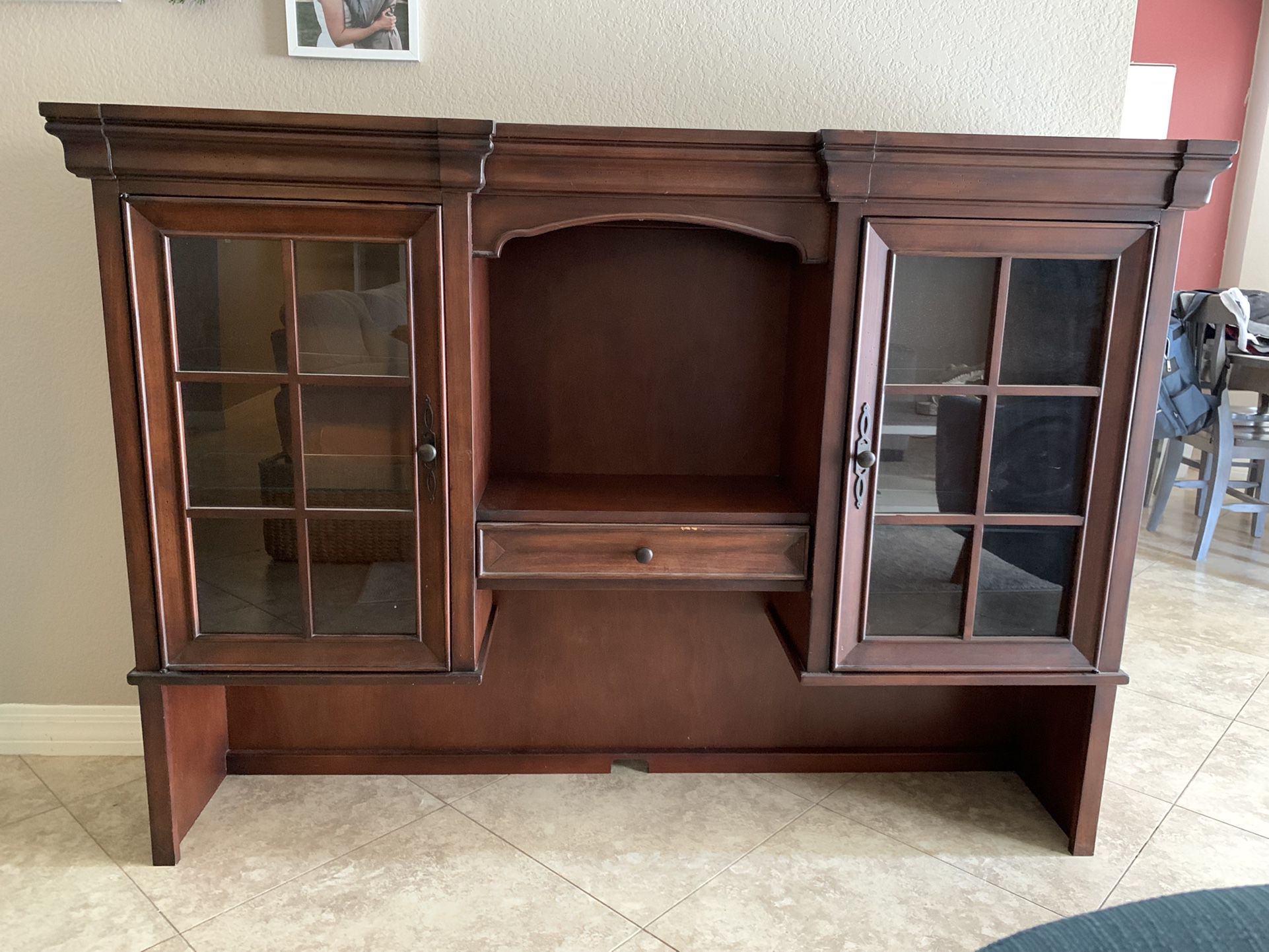 Wood Desk Hutch with Glass Shelves