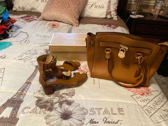 Michael Kors .. Shoes and hand bag in luggage brown with gold hardware..