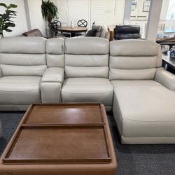 Furniture- 100% Real Leather 3 Pc Sectional With 2 Power Motion Recliners- Blaireville