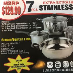 7pc Extra Heavy Stainless Steal Cookweare