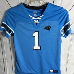 Cam Newton Men’s Majestic Carolina Panthers NFL Jersey T-Shirt Blue Small