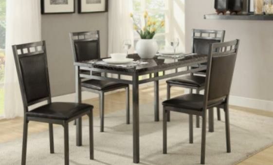 5-Piece Pack Dinette Set, Faux Marble Top