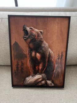 18''*14''Modern Wood Wall Decor Wall decoration painting, 3D relief hand-carved woodcarving brown bear, made of beech wood, hand-painted