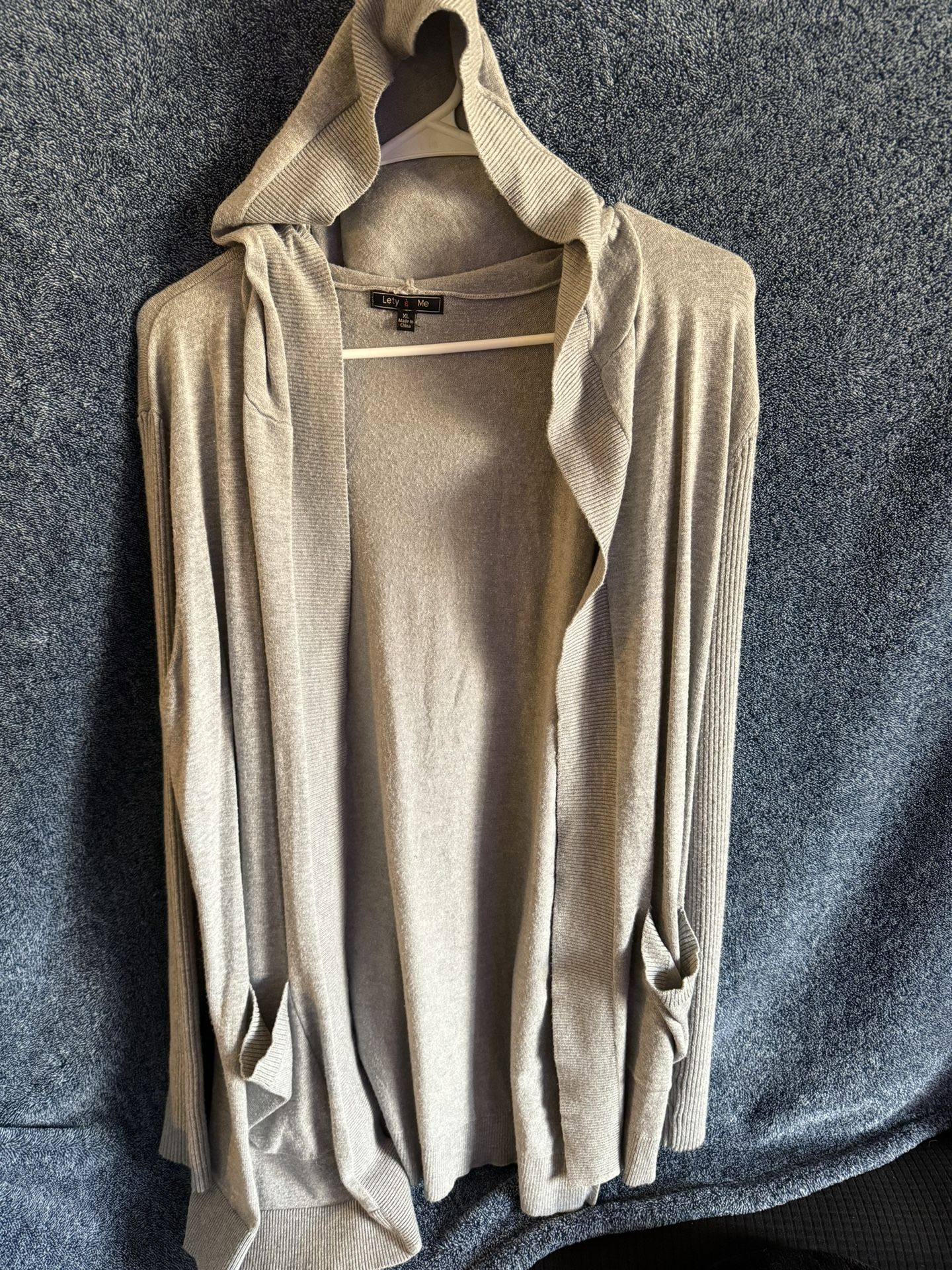 Grey Hoodie Cardigan With Pockets 