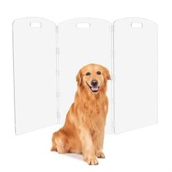 Acrylic Pet Gate Freestanding Foldable - Clear Dog Cat Gate for Doorways Stairs House - No-Drill Indoor Barrier Fence (32" Height-3 Panels)