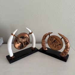 Set of 2 African Statues - Zebra and Elephant