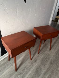 Mid-century modern wood nightstands pair