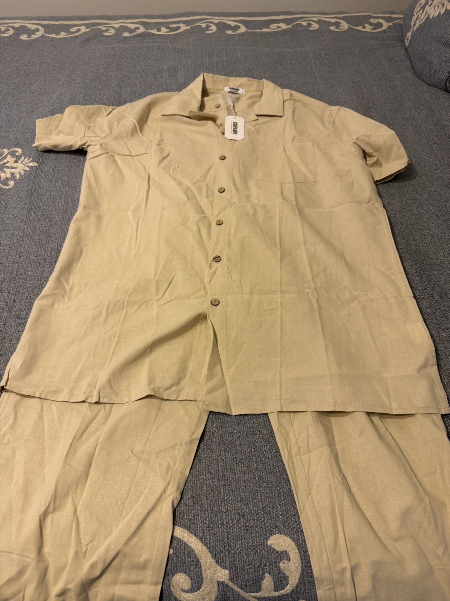 New Coofandy 2 Piece Linen Outfit Beach Button Down