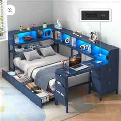 *NEW IN BOX* Hasuit Blue Twin Bed With Shelf Storage & Desk