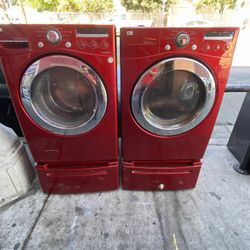 SET WASHER AND DRYER LG RED PEDESTALS 🆓️FREE DELIVERY 🆓️ ✔️SIDE BY SIDE✔️