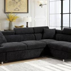 Brand New Black Modern Style Sectional Sofa With Pullout Sleeper 