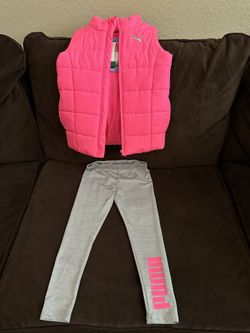 Girls Pink Puffer Vest Outfit Puma Size 5-6 XS