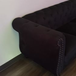US Pride Furniture Chester 83 in. Wide Rolled Arm Velvet Modern Straight living Room Sofa, Black