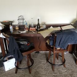 Solid Wood Bar Table with 2 Chairs - Heavy, High-Quality, Lightly Used