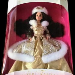 1995 Winter Fantasy Barbie-Brunette-Gold w/White Fur Dress-Special Ed