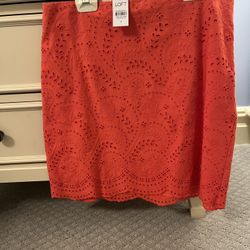 NEW Loft Orange Eyelet Skirt With Scalloped Hem