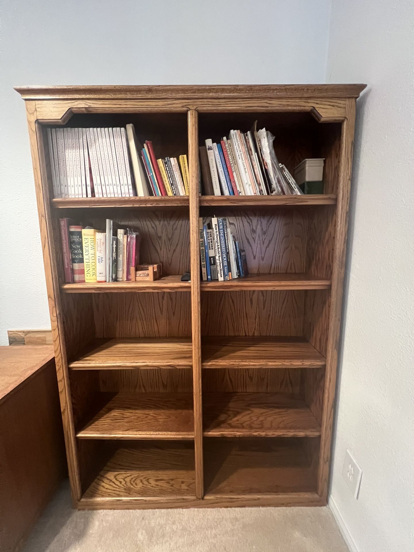 Double Wide Oak Wood Bookcase 