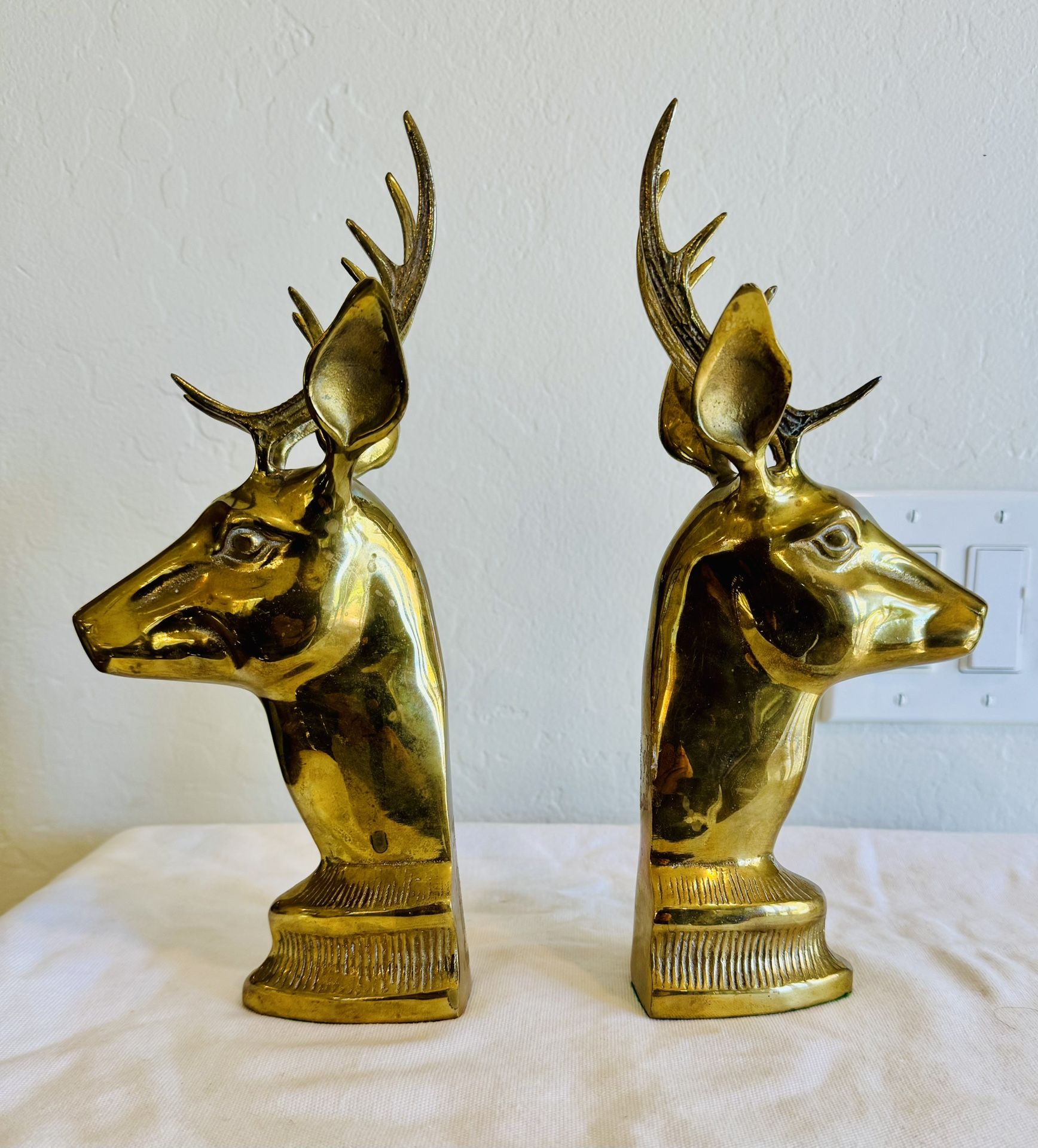 Pair vintage brass deer stag bookends
