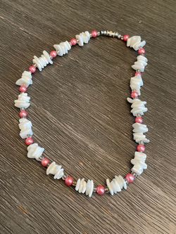 Puka Shell Necklace with Pink Beads