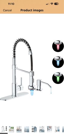 Kitchen Faucet with LED Light,Chrome Faucet with Soap Dispenser, Single Handle