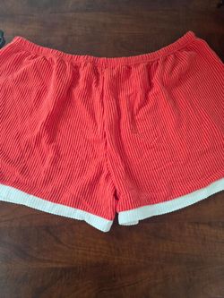 Orange Striped Athletic Shorts with White Trim