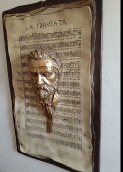 Vintage Giuseppe Verdi La Traviata 3D Bust Sculpture Wall Plaque Mid-Century Art