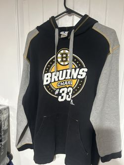 This is a black and grey NHLPA Boston Bruins Zdeno Chara #33 pullover hoodie.
