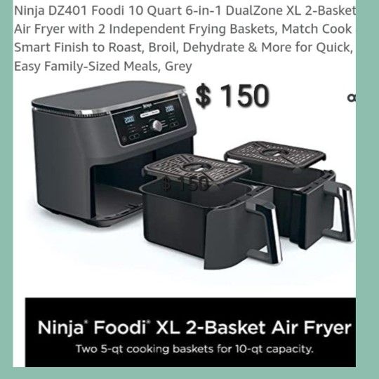 New Ninja Food 10Quart 6 In One Dual Zone 2 XL Baskets