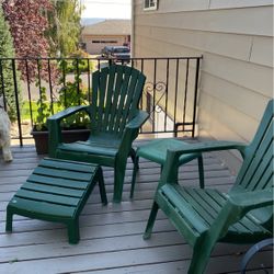 Adirondack Chairs, With Table And Foot Stool 