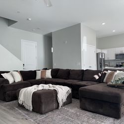 3 Piece Brown Sectional Couch With Ottoman 