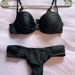 Women’ Underwire Solid 2 Piece Adjustable Strap Sexy Bikini Swimsuit Black