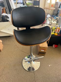 Modern Faux Black Leather Swivel Bar Stool