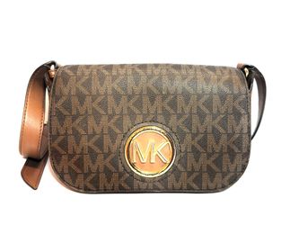 Michael Kors Brown Logo Shoulder Bag Adjustable Strap Gold Hardware Designer