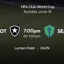 4 FIFA World Cup Sounders Vs Botafogo Tickets!