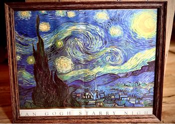 Wood framed wall art print of Vincent Van Gogh’s "The Starry Night"