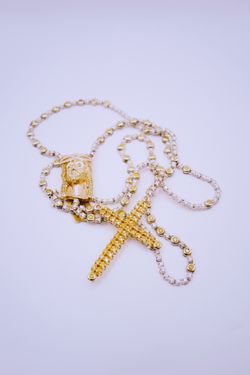 14 K white gold and yellow gold Jesus diamond rosary