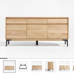 Crate and Barrel Lakin 71" White Oak Wood Credenza Cabinet 