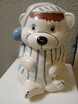 Vintage pajama teddy bear cookie jar
